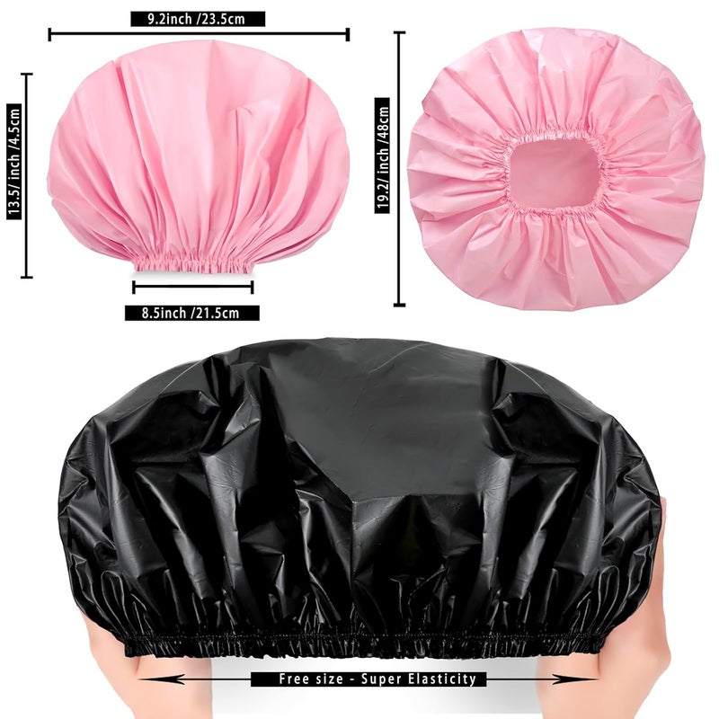 CHFONG Extra Large Shower Cap 2 PCS Waterproof Shower Caps for Women, Super Jumbo Shower Cap, Reusable Super Large Bath Caps Hair Cap for Long Thick Curly Hair, Locs, Twist Braids - Black + Pink - Image 4